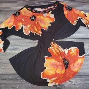 SUSAN GRAVER ARTISAN TOP - Floral Beaded Lightweight Dressy Blouse Plus Size 3X